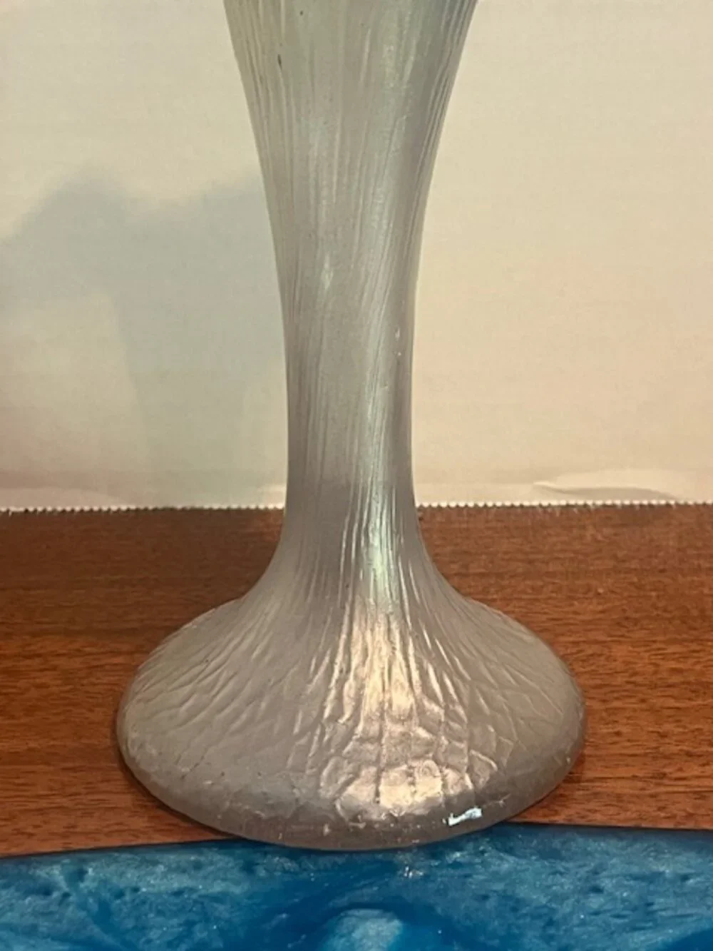 Kralik Martele Blue Ruffle Edge Iridescent Vase Bohemian Art Glass Vintage